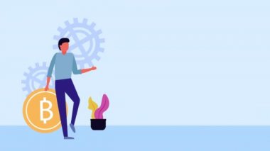 işadamı animasyonla Bitcoin e-ticaret