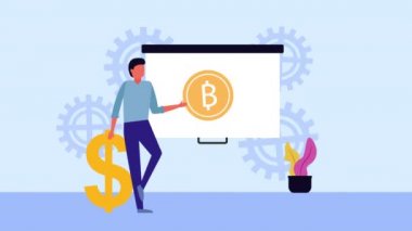 işadamı animasyonla Bitcoin e-ticaret