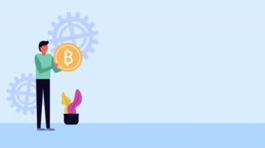 işadamı animasyonla Bitcoin e-ticaret