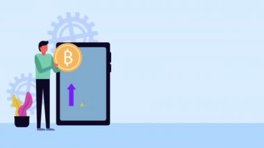 işadamı animasyonla Bitcoin e-ticaret