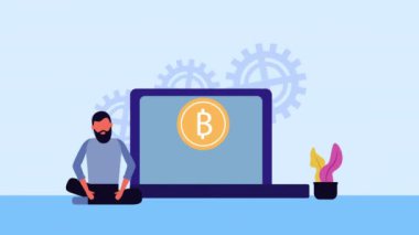 işadamı animasyonla Bitcoin e-ticaret