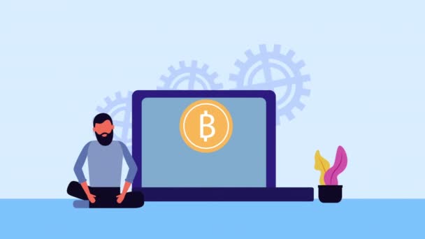 Işadamı animasyonla Bitcoin e-ticaret — Stok video