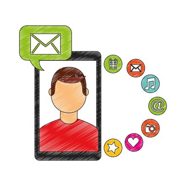 akıllı telefon adam ekran e-posta mesajı sosyal medya