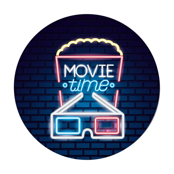 Movie time neon — Stock Vector