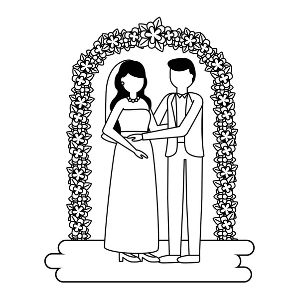 Наречена і наречена арка квіти прикраса весілля — стоковий вектор