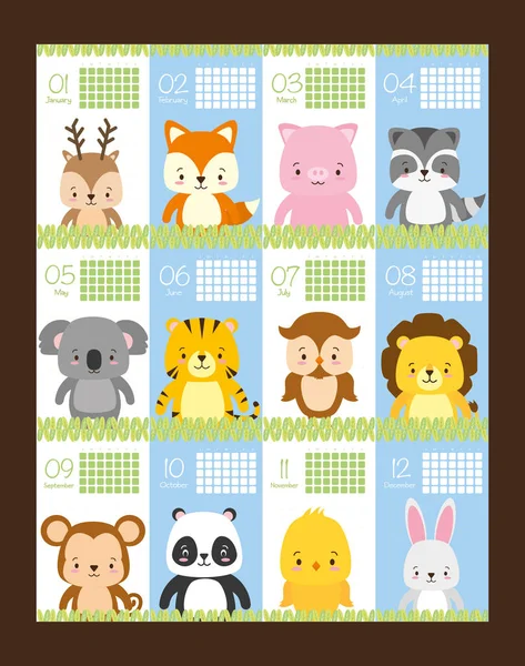 Cute animals calendar — Stock Vector