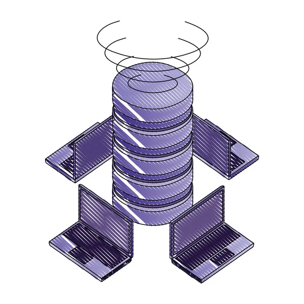 Ordinateurs portables connectés base de données serveur réseau technologie numérique — Image vectorielle