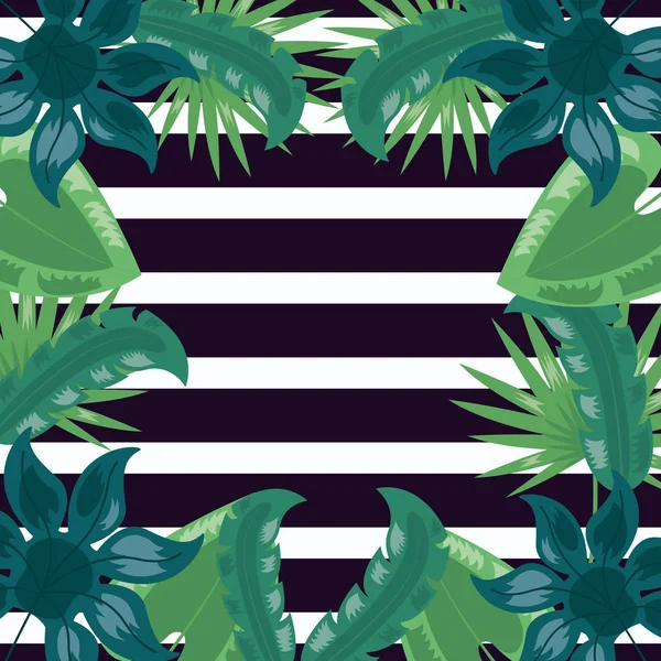 Hojas tropicales fondo oscuro — Vector de stock