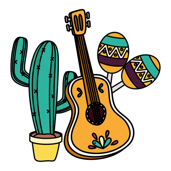 Cactus plant met gitaar en maracas — Stockvector
