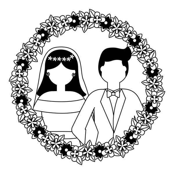 Novia y novio amor flores boda — Vector de stock