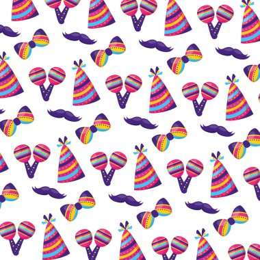 Karnaval şapka maracas bıyık arka plan