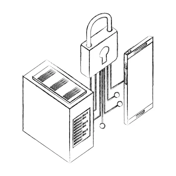 Smartphone base de données réseau de sécurité — Image vectorielle