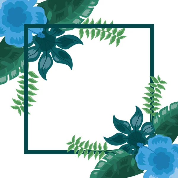 Tropische bloembladeren gebladerte frame decoratie — Stockvector