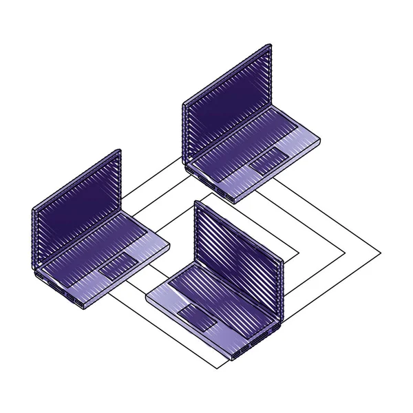 Computadores portáteis isométricos com circuito isométrico — Vetor de Stock