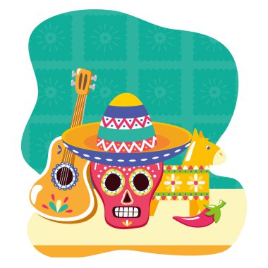 gitar ve Pinata ile ölü kafatası maskesi gün