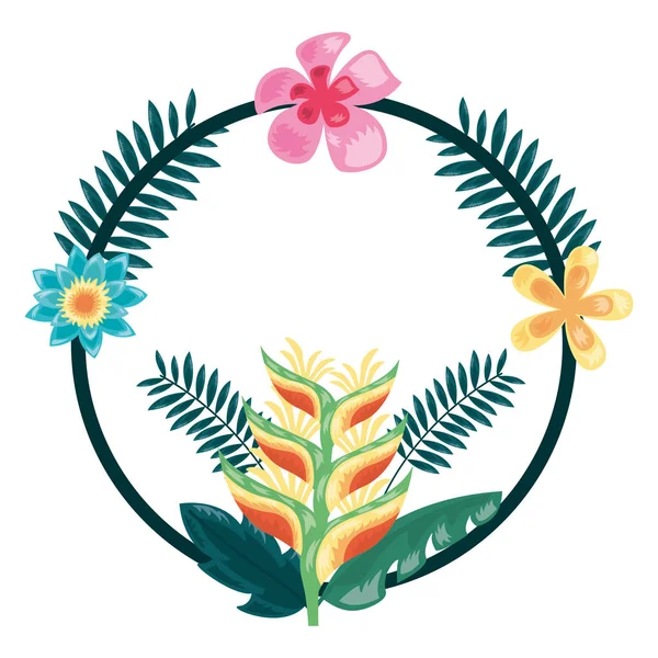 Couronne tropicale fleurs feuilles cadre décoration — Image vectorielle