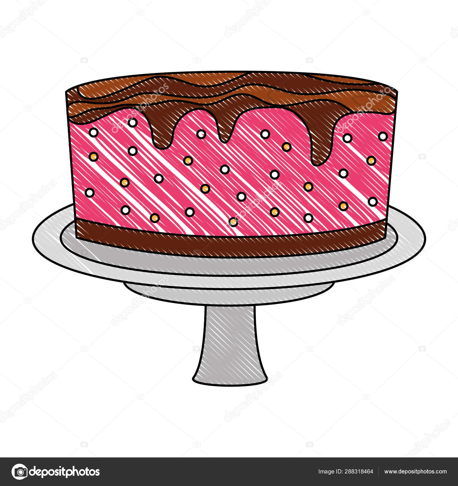 Birthday Sweet Cake In Stand Party Decoration Drawing Color Vector Image By C Yupiramos Vector Stock 288318464