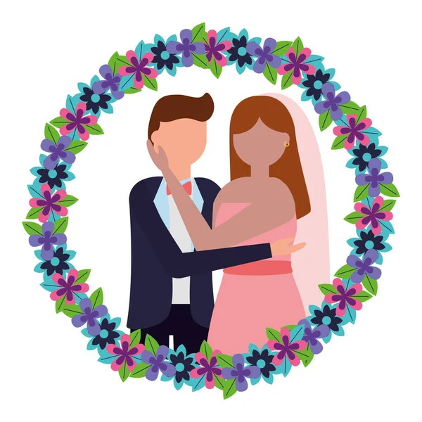 Braut und Bräutigam lieben Blumenhochzeit — Stockvektor