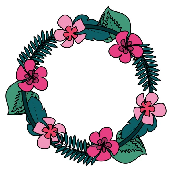 Tropische krans bloemen bladeren frame decoratie — Stockvector