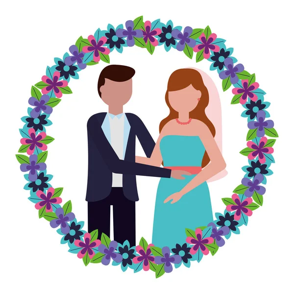 Mariée et marié amour fleurs mariage — Image vectorielle