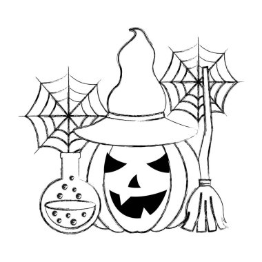 şapka Flask iksir ve süpürge ile Cadılar Bayramı kabak