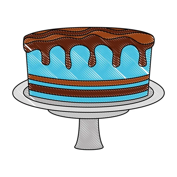 Verjaardag zoete cake in stand partij decoratie tekening kleur — Stockvector