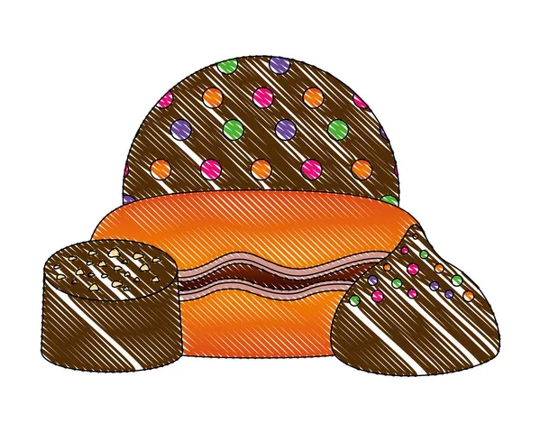 Chocolate bonbons macarons sprinkles sweet — Stock Vector
