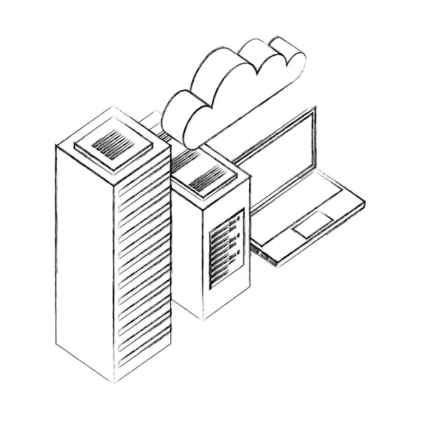 Base de datos servidor ordenador portátil cpu almacenamiento en la nube — Archivo Imágenes Vectoriales
