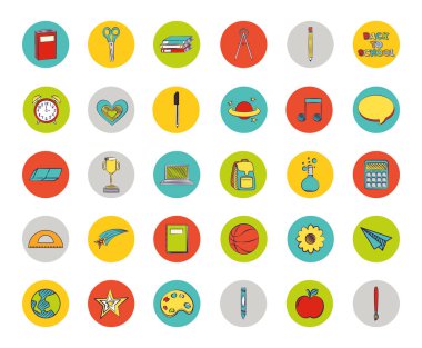 Okul simgeleri set renkli geri paketi