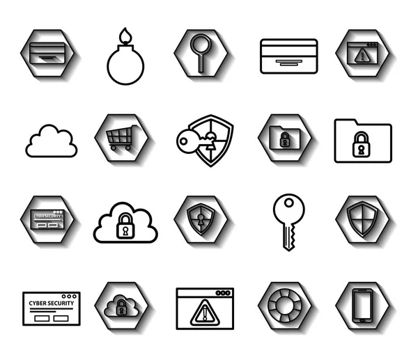 Pacote de ícones de conjunto monocromático de segurança cibernética —  Vetores de Stock