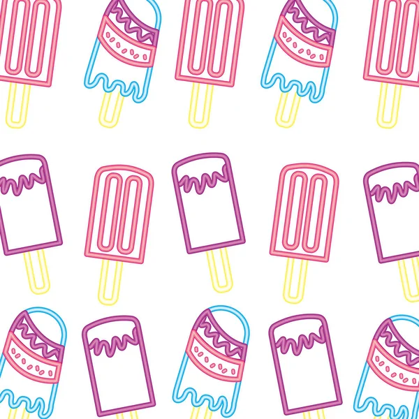 Neon bright delicious ice cream popsicles pattern — Stock Vector