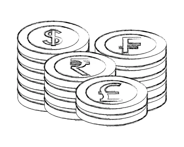 Gestapelde munten munt wereld geld — Stockvector