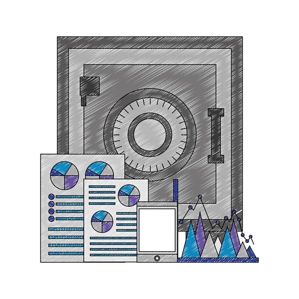 Belgeler ve tablet ile güvenli ağır kutu — Stok Vektör
