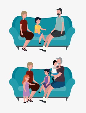 Yaşlı kadın ve erkek torunları ve torunu ile set