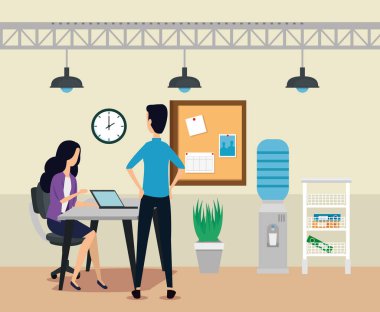 bilgisayar ve defterine ile iş kadını ve işadamı ile bitki