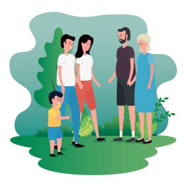 Aile ve torunu ile yaşlı kadın ve adam