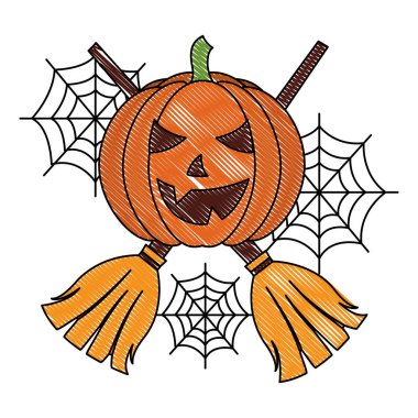 İki süpürge örümcek ağı ile Cadılar Bayramı kabak