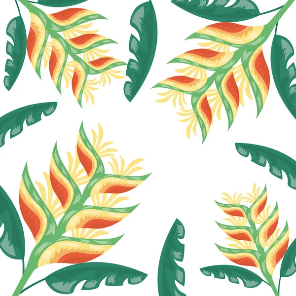 Fiori tropicali foglie fogliame esotico — Vettoriale Stock