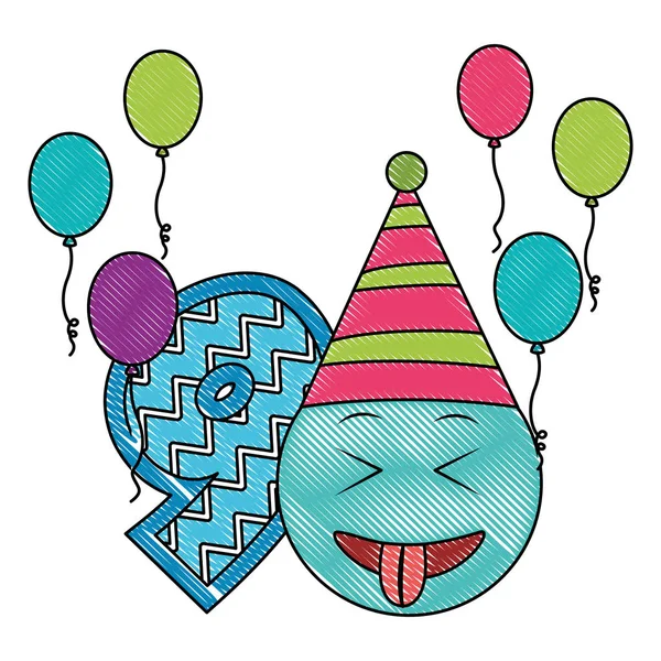 Aniversário emoticon festa chapéu balões nove número —  Vetores de Stock