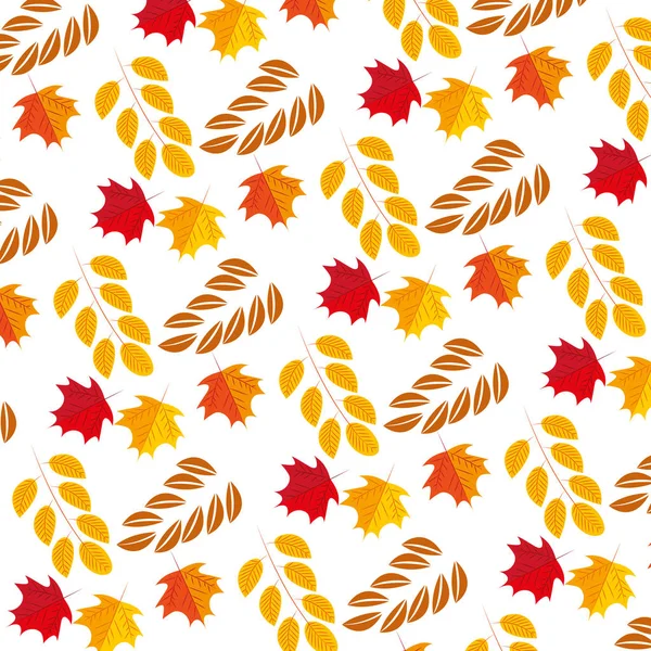 Autumn leaves branch foliage white background pattern — Stock Vector