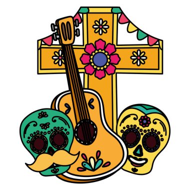 gitar ve çapraz ile ölü kutlama kafatasları maskeleri gün