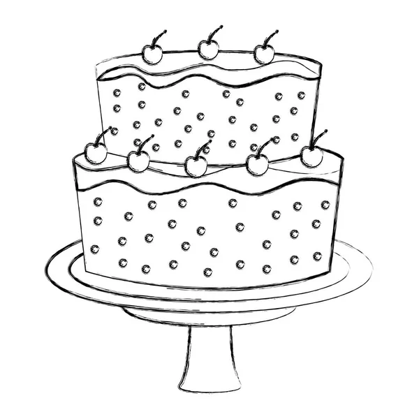 Zoete cake geglazuurde vruchten crème voedsel handtekening — Stockvector