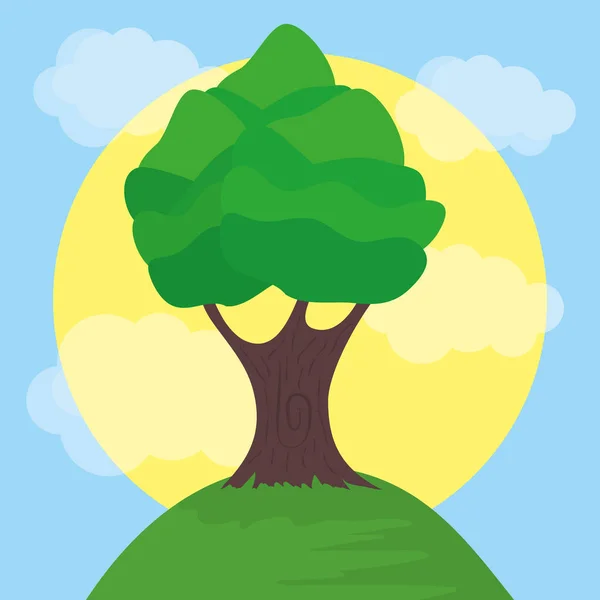 Paisagem árvore sol céu design —  Vetores de Stock