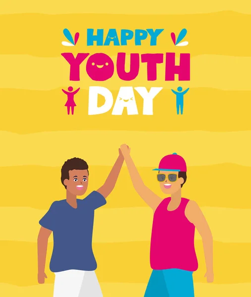 Gente feliz día de la juventud diseño plano — Vector de stock