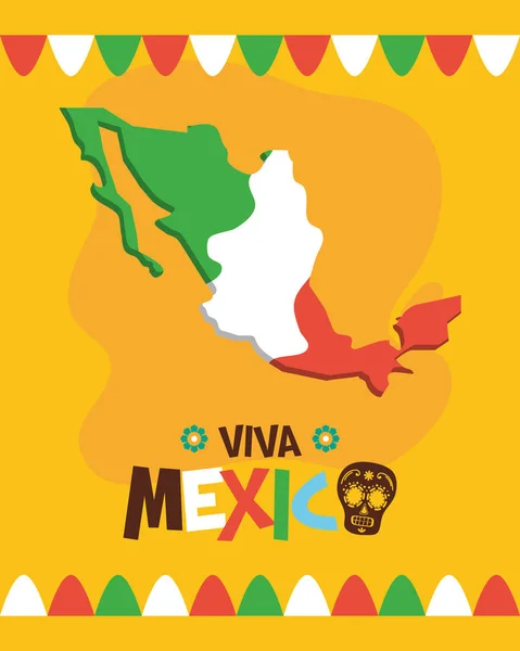 Celebracion de la bandera del mapa mexicano viva mexico — Vector de stock