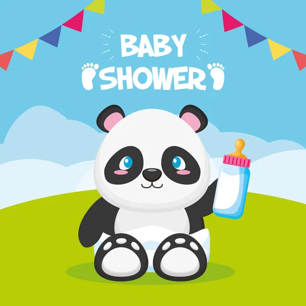 Panda s nádobkou na oslavu narození dítěte — Stockový vektor