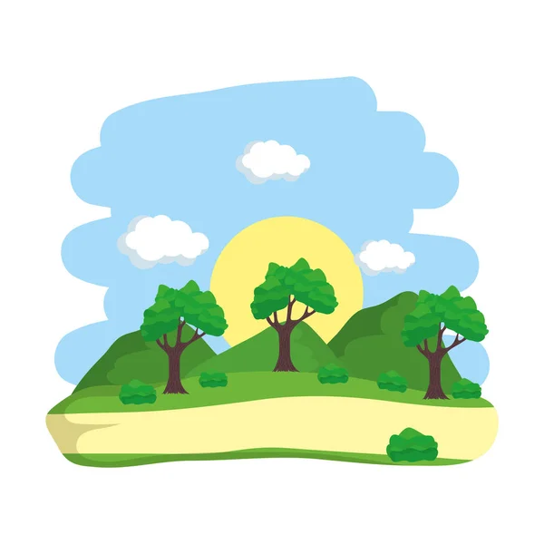 風景の木太陽の空のパスのデザイン — ストックベクタ