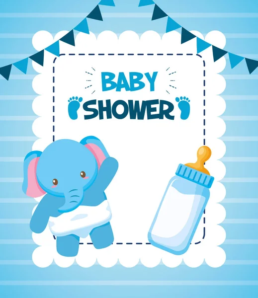 Elephant with milk bottle baby shower card — Stockvector