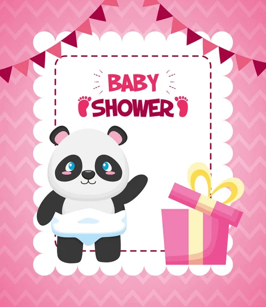 Panda gift box toy baby shower card — Stockvector