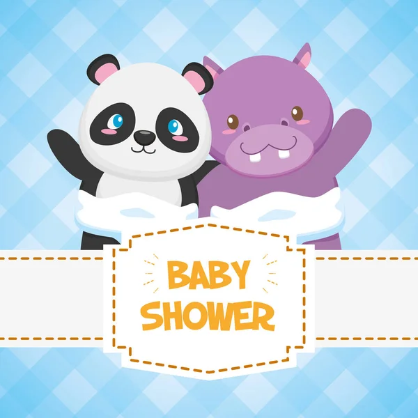 Carte de douche bébé jouet hippopotame et panda — Image vectorielle